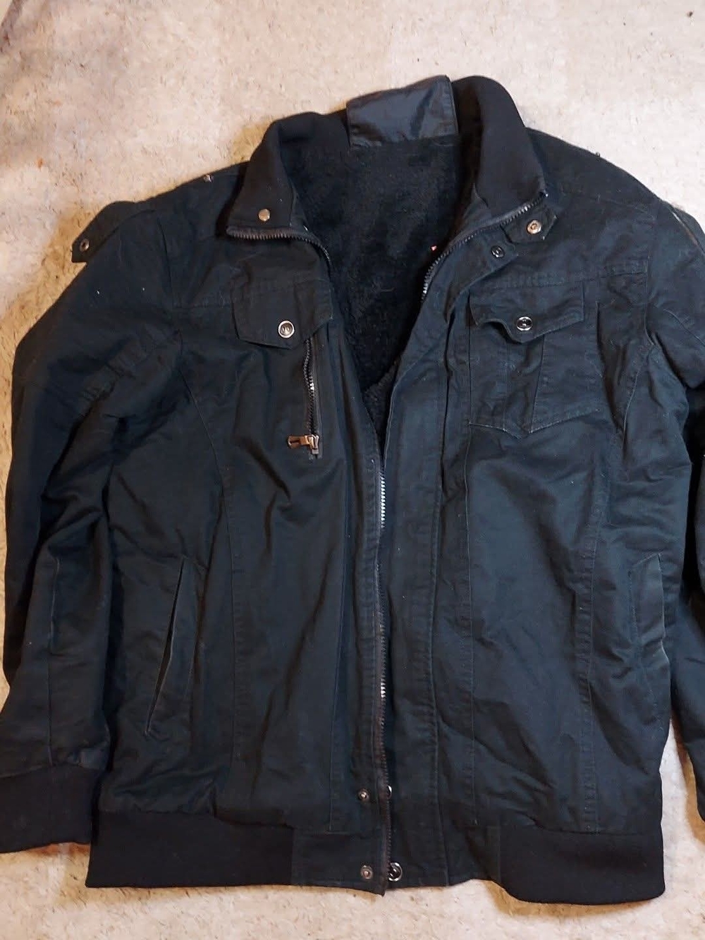 Men's Black Military Style Zip-Up Jacket